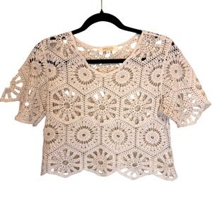 Rebellion Crochet Crop Top Size S Lace Floral Bohemian Festival Beach Cover Up‎